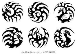 Black And White Rocket League Logo Vector Illustration Set Of Round Tribal Dragon Designs Black And White Graphics Suitable Fo In 2020 Tribal Dragon Tattoos Dragon Tattoo Designs Tribal Dragon Tattoo