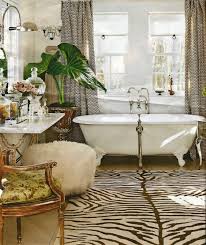 Best modern home design and furniture ideas for zebra bathroom decorations. Comfortable Bathroom Pedestal Tub Zebra Rug Curtains Chair Pour Plants Country Beautiful Bathrooms Home Design