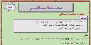 معادلة المستقيم الذي ميله ٥ ومقطعه الصادي ٨ ها و