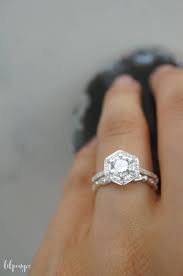 Lucy Set Hexagon Pave Ring Set Silver Engagement Ring Set Silver Engagement Rings Hexagon Engagement Ring Morganite Engagement Ring
