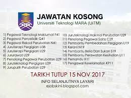 Jawatan kosong terkini universiti teknologi mara (uitm) cawangan pahang ogos 2018. Jawatan Kosong Terkini Universiti Teknologi Mara Uitm November 2017