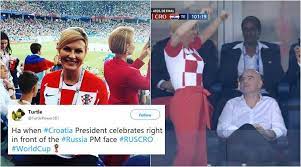 С.лавров и президент хорватии | sergey lavrov & croatian president. Fifa World Cup 2018 Croatian Prez Celebrates In Front Of Russian Pm Video Goes Viral Trending News The Indian Express