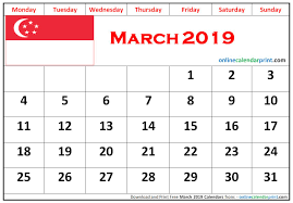 March 2019 Calendar Singapore 2019 Calendar Monthly Calendar Template Calendar