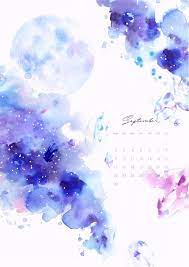 september calendar watercolor illustration star moon stone 水彩 月 星 鉱石 カレンダー イラストレーション illustration aesthetic anime paper background
