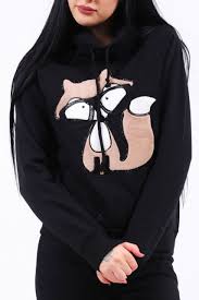 gozluklu kedi baskili siyah sweat siyah kedi trendler