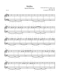 Malibu By Miley Cyrus Piano Sheet Music Rookie Level