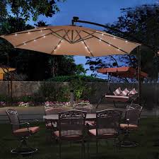 Costway 10 Hanging Solar Led Umbrella Patio Sun Shade Offset Market W Base Tan
