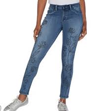 Plus Size Denim Water Paint Skinny Pull On Jeans Nwt
