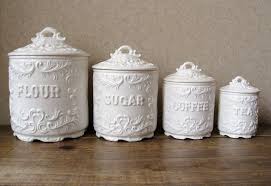 Shop for white kitchen canister online at target. Antique Canister Sets Vintage Canister Set Antique White With Ornate By Rosybluvintag White Kitchen Canisters Vintage Canister Sets Ceramic Kitchen Canisters