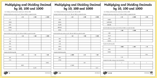 Multiplying And Dividing Decimals By 10 100 1000 Worksheet