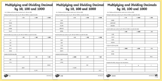 multiplying and dividing decimals by 10 100 1000 worksheet