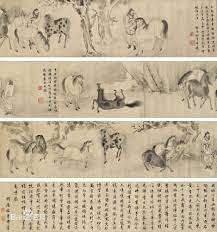 du jin 杜堇 明代中期的画坛 除了活跃着以沈周 文徵明等为代表的 吴门画派 和以戴进 吴伟为代表的 浙江画派 之外 在南京还出现了一些独具风格的文入画家 他们个个能诗 能文 擅书 擅画 且r生 隋开朗 豪放不羁 杜堇就是其中的一位 杜堇的人物画宗法李公麟