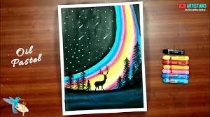 Aurora Night Drawing With Oil Pastels For Beginners Step By Step Artarena Scenerydrawing Pastel In 2020 Oil Pastel Drawings Easy Oil Pastel Oil Pastel Drawings