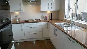 Another One Of The Kitchens Fitted By The Kitchen Specialist Glasgow We Love The Wood Effect Worktops And Under Cabinet Lighting