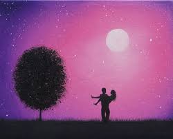 Silhouette Couple Painting Starry Night Silhouette Art 8 X 10 Original Oil Painting Silhouette Art Silhouette Painting Love Art