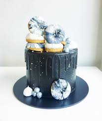 Black And White Drip Cake For Men Moonbean Drip Cake With Grey Black And White Donuts And Sparkles For Star Wars Perhaps Drip Cakes Galaxy Cake 21st Cake