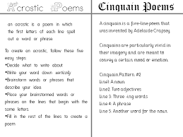 Reading In The Upper Grades Cinquain Acrostic Words