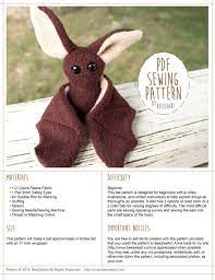 Beginner Bat Sewing Pattern Stuffed Animal Pattern Bat Plush Tutorial Pdf Pattern Digital Download Sewing Pattern Animal Sewing Patterns Sewing Stuffed Animals Stuffed Animal Patterns