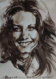 Natasha Newton (British Illustrator, born 1976) "Coastal Path", 2023.  Monochromatic Watercolor Painting. Private Collection.