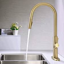 There are so many different fixtures that can be installed in a modern style kitchen. Brass Gold Kitchen Faucet With Pull Down Sprayer Single Handle 2 Way Pull Out Sprayer 10 Inch Deck Plate Matte Brushed Gold Trustmi Kpf 1322mg Amazon Com
