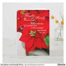 Daughter And Family Poinsettia Seasons Greetings Holiday Card Zazzle Com Law Christmas Holiday Design Card Holiday Cards