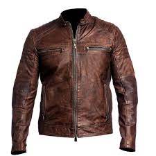 Mens Biker Vintage Motorcycle Cafe Racer Brown Distressed Leather Jacket Distressed Leather Jacket Cafe Racer Leather Jacket Leather Jacket Style