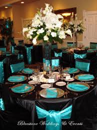 Wedding Reception Decor Black And Teal I Like This Idea Maybe With Silver Where The Teal Is Wedding Reception Decorations Teal Wedding Reception Decorations