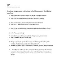 American Romanticism Quiz By Bailey S Beans Teachers Pay Teachers