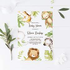 Journey to the jungle, savannah, desert and forest. Printable Safari Baby Shower Invitation Cute Watercolor Etsy Jungle Baby Shower Invites Safari Baby Shower Invitations Baby Shower Invitation Templates