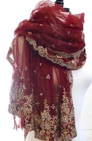 Maroon Scarf Beaded Scarf Embroidered Scarf Silk Sari Scarf Wedding Shawl Chiffon Scarf Sheer Shawl Fancy Boh Maroon Scarf Embroidered Scarf Beaded Scarf