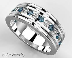 Men Wedding Band Platinum Anniversary Ring Diamond Unique Men Wedding Rings Blue Diamond Wedding Band Blue And White Diamond Ring Blue Diamond Wedding Band Blue Diamond Wedding Ring Wedding Rings Unique