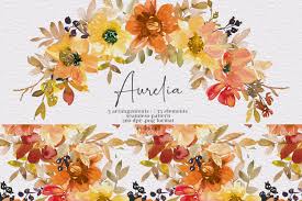 Autumn, autumn floral scene, counted cross stitch, cross stitch, easy, easy cross stitch, fall, floral, foliage, needlecraft, pdf pattern. Watercolor Autumn Floral Clipart By Patishop Art Thehungryjpeg Com