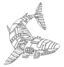 Steam Punk Style Shark Coloring Book Vector Steampunk Animals Shark Illustration Steampunk Drawing