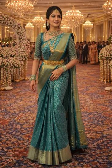 Classic Peacock Blue Kanchi Silk Saree