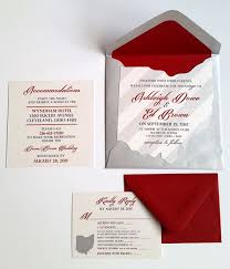 Scarlet And Gray Striped Ohio Wedding Invitation Set With Ohio Cutout Card Wedding Invitations Wedding Invitation Companies Making Wedding Invitations