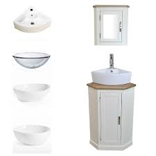 When shopping, search for a vanity similar to other freestanding pieces in your bathroom to maintain a cohesive height and clearance. Cloakroom Corner Bathroom Vanity White Cabinet Oak Top Basin Mirror Ebay