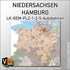 Www.niedersachsen.de für eigene publikationen verwenden. Niedersachsen Hamburg Vektorkarte Gemeinden Landkreise Postleitzahlen Plz 5 Grebemaps