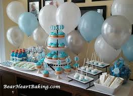 La gender reveal party est une fête lors de laquelle le sexe de votre futur bébé est révélé. Wii Party Blue And White Dessert Table Blue Baby Shower Baby Boy Shower Boy Shower