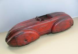 Vintage 1930s Wyandotte Pressed Steel Toy Car Deco Style Convertible Wood Wheels Wyandotte Toy Car Pressed Steel Toy Toys