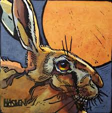 Moon Hare By Andrew Haslen Textile Art Techniques Linocut Hare Painting