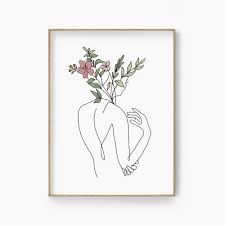 The fake ancient statue has two antennas coming out of the side of its head. Flower Head Woman Back Drawing Female One Line Art Print Etsy