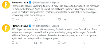 Invites for the iphone version of fortnite battle royale start to arrive in inboxes on march 12credit: Epic Warns Ios 14 Update May Cause Fortnite To Be Uninstalled