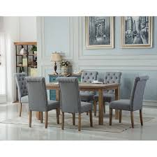 701 results for solid wood dining table. Monotanian Solid Wood Dining Table With 6 Tufted Chairs