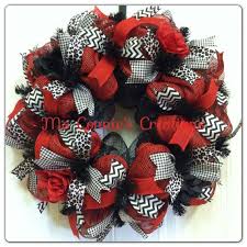 Black And White Striped Ribbon Wreath Red Black Striped And Solid Black Deco Mesh With Red Paper Mesh On 15 Wreath Frame Completed Wreath Approximately 23 Four W Wreaths Mesh Wreaths Deco Wreaths