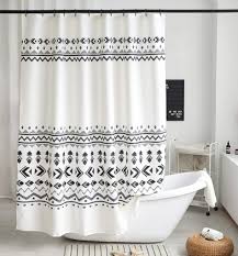 Uphome Fabric Shower Curtain Black And White Geometric Pattern Cloth Shower Curtain Set With Hook Cloth Shower Curtain Boho Bathroom Decor White Shower Curtain