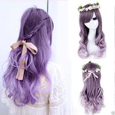 The anime hair trope as used in popular culture. Women S Ladies Long Curly Wavy Hair Full Wigs Anime Purple Ombre Hair Wig Cap Wish