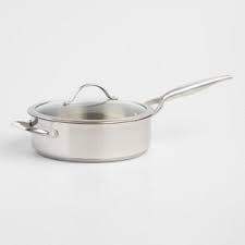 3 5 Quart Tri Ply Stainless Steel Saute Pan With Glass Lid Enamel Pan Stainless Stainless Steel