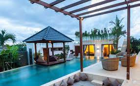 A neutral light brown stain for the concrete pad offers a color choice in step with the natural surroundings. Pool House Or Cabana Zones