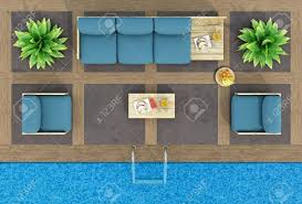 Vue De Dessus Canape Palette Et Fauteuils De La Piscine Rendu 3d Banque D Images Et Photos Libres De Droits Image 57836282
