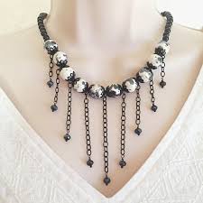 Black And White Jewelry Sets Black And White Bead Necklace Set Gift For Her Dangle Necklace Steampunk Necklace Goth Necklace Black And White Necklace Jewelry Set Black And White Necklaces White Beaded Necklaces Jewelry Sets